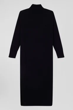Robe col roulé en laine et coton noire coupe Relaxed
