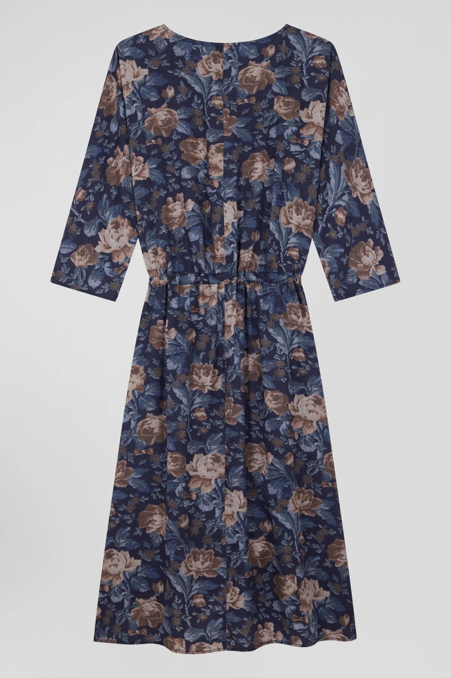Robe en lyocell bleu marine manches longues à imprimé floral