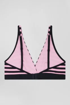 Soutien-gorge en jersey de coton stretch cerclé bleu marine et rose