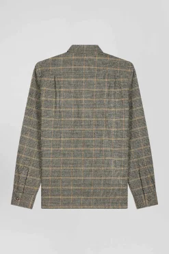 Surchemise à carreaux en laine et coton grise coupe Regular