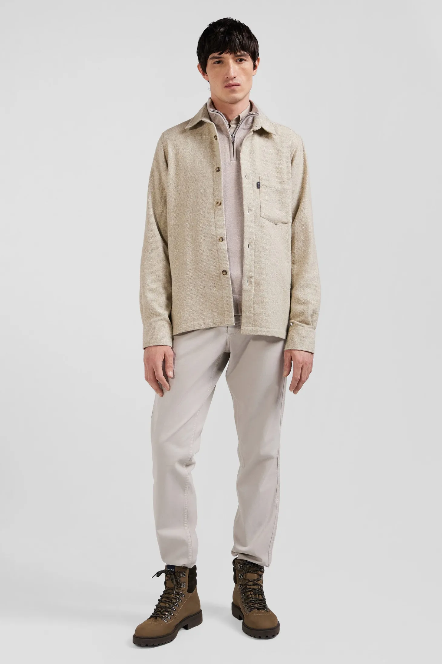 Surchemise en coton mélangé beige