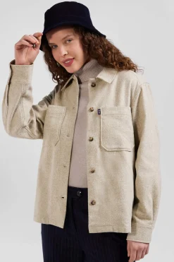 Surchemise en coton mélangé beige à poches plaquées coupe Relaxed
