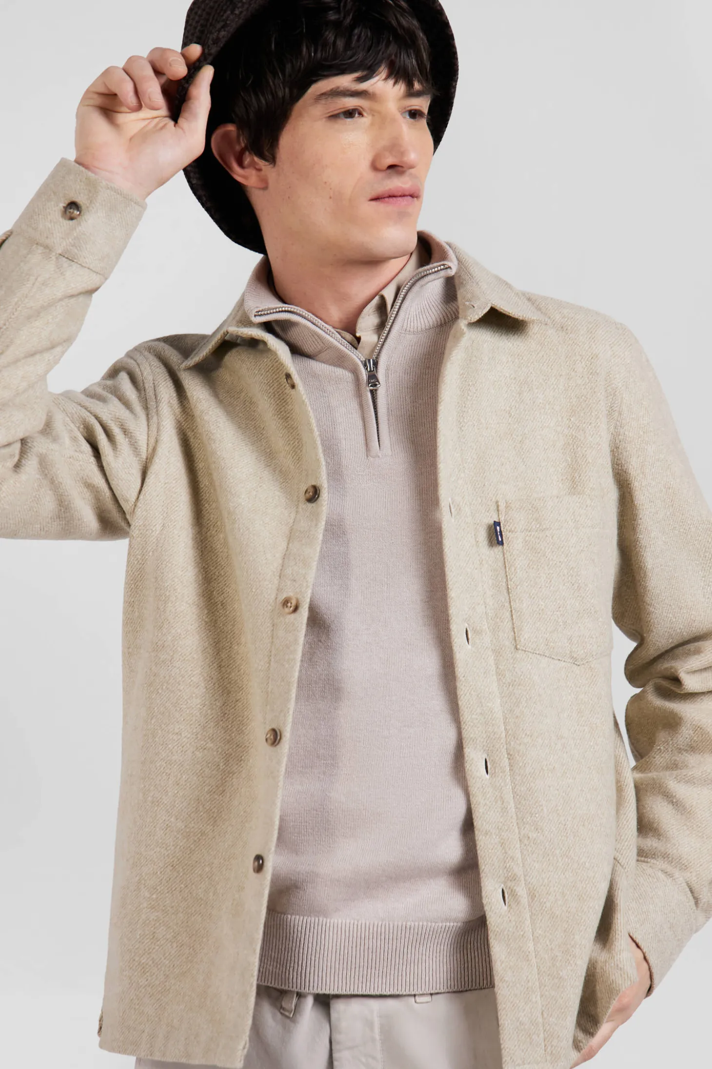 Surchemise en coton mélangé beige