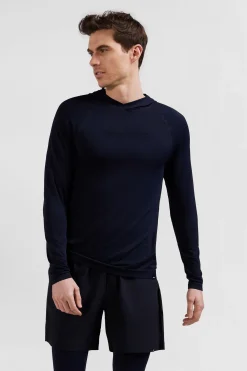 Sweatshirt à capuche à manches cerclées bleu marine
