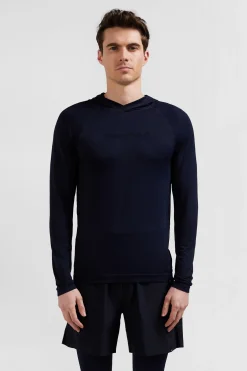 Sweatshirt à capuche à manches cerclées bleu marine