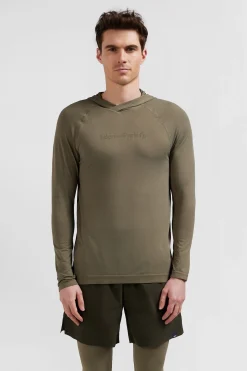 Sweatshirt à capuche à manches cerclées kaki