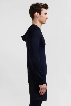 Sweatshirt à capuche à manches cerclées bleu marine