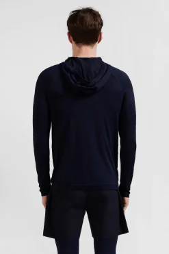 Sweatshirt à capuche à manches cerclées bleu marine