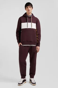 Sweatshirt à capuche colorblock en coton bordeaux coupe Relaxed