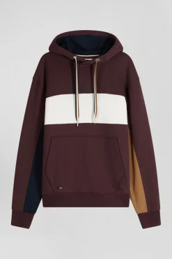 Sweatshirt à capuche colorblock en coton bordeaux coupe Relaxed