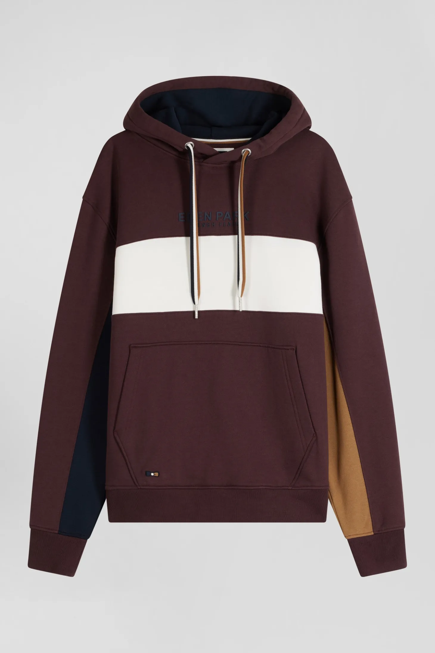 Sweatshirt à capuche colorblock en coton bordeaux coupe Relaxed