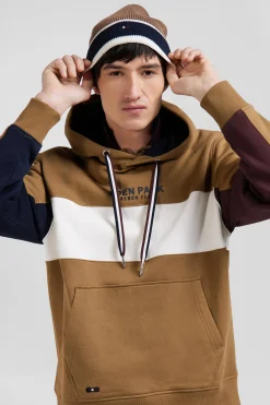 Sweatshirt à capuche colorblock en coton camel coupe Relaxed