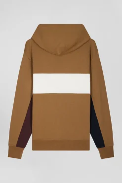 Sweatshirt à capuche colorblock en coton camel coupe Relaxed