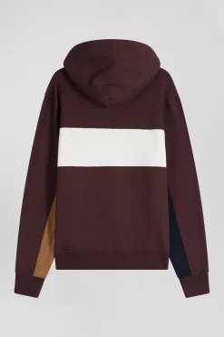 Sweatshirt à capuche colorblock en coton bordeaux coupe Relaxed