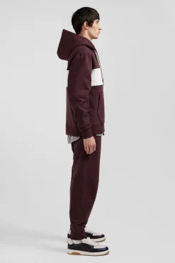 Sweatshirt à capuche colorblock en coton bordeaux coupe Relaxed