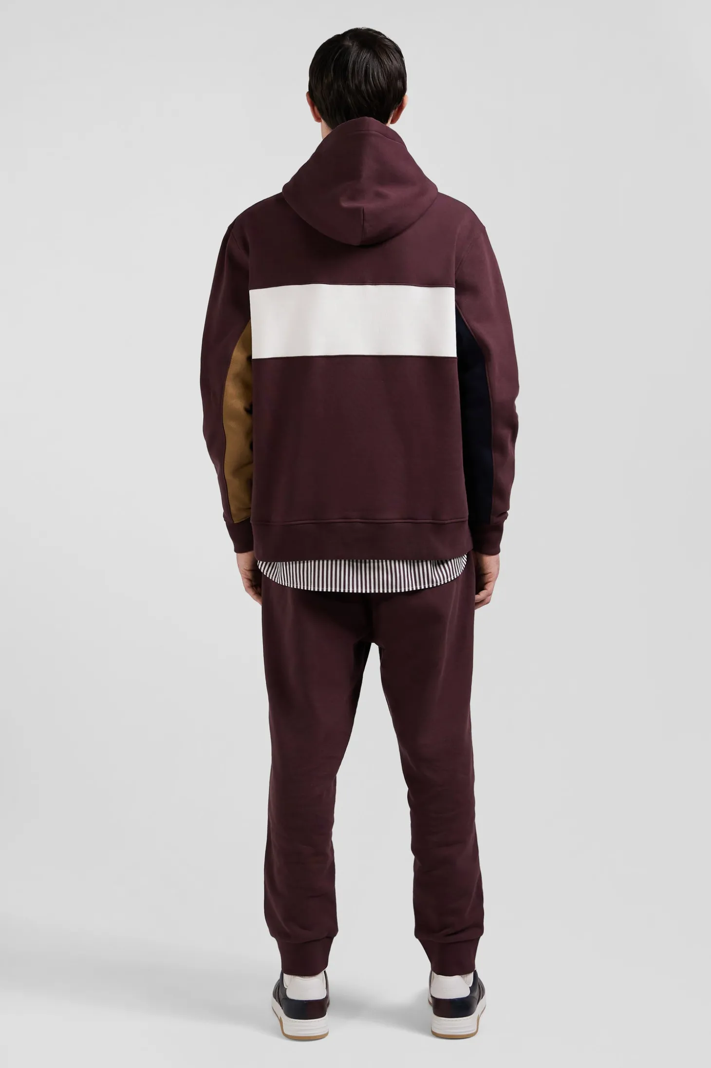 Sweatshirt à capuche colorblock en coton bordeaux coupe Relaxed