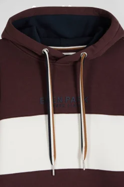 Sweatshirt à capuche colorblock en coton bordeaux coupe Relaxed
