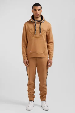 Sweatshirt à capuche en coton mélangé camel broderie matelassée coupe Relaxed