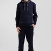 Sweatshirt à capuche en coton mélangé bleu marine broderie matelassée coupe Relaxed