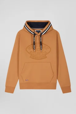 Sweatshirt à capuche en coton mélangé camel broderie matelassée coupe Relaxed