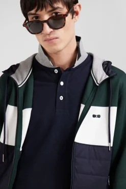 Sweatshirt à capuche en coton mélangé vert coupe Regular parmenture matelassée