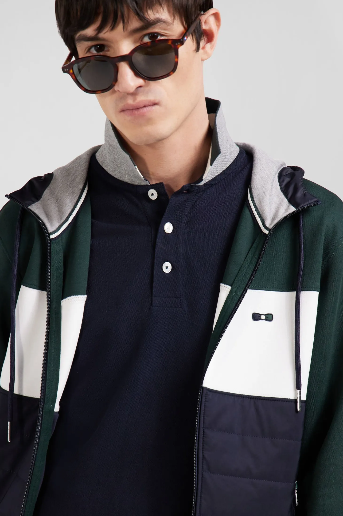 Sweatshirt à capuche en coton mélangé vert coupe Regular parmenture matelassée