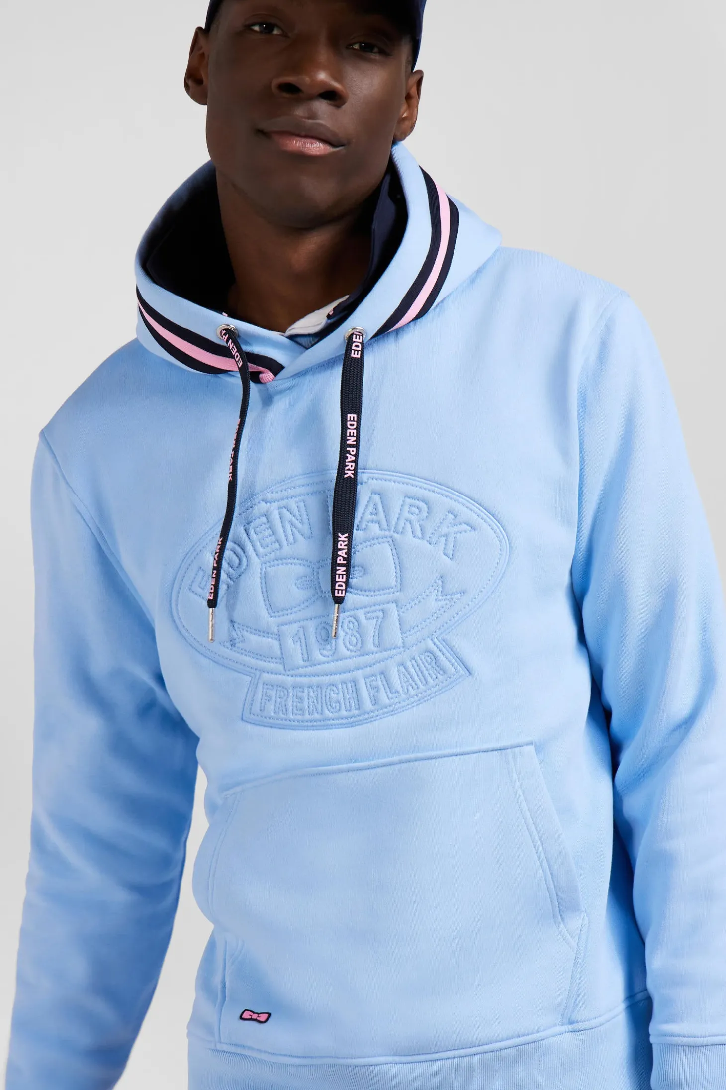 Sweatshirt à capuche en coton mélangé ciel broderie matelassée coupe Relaxed