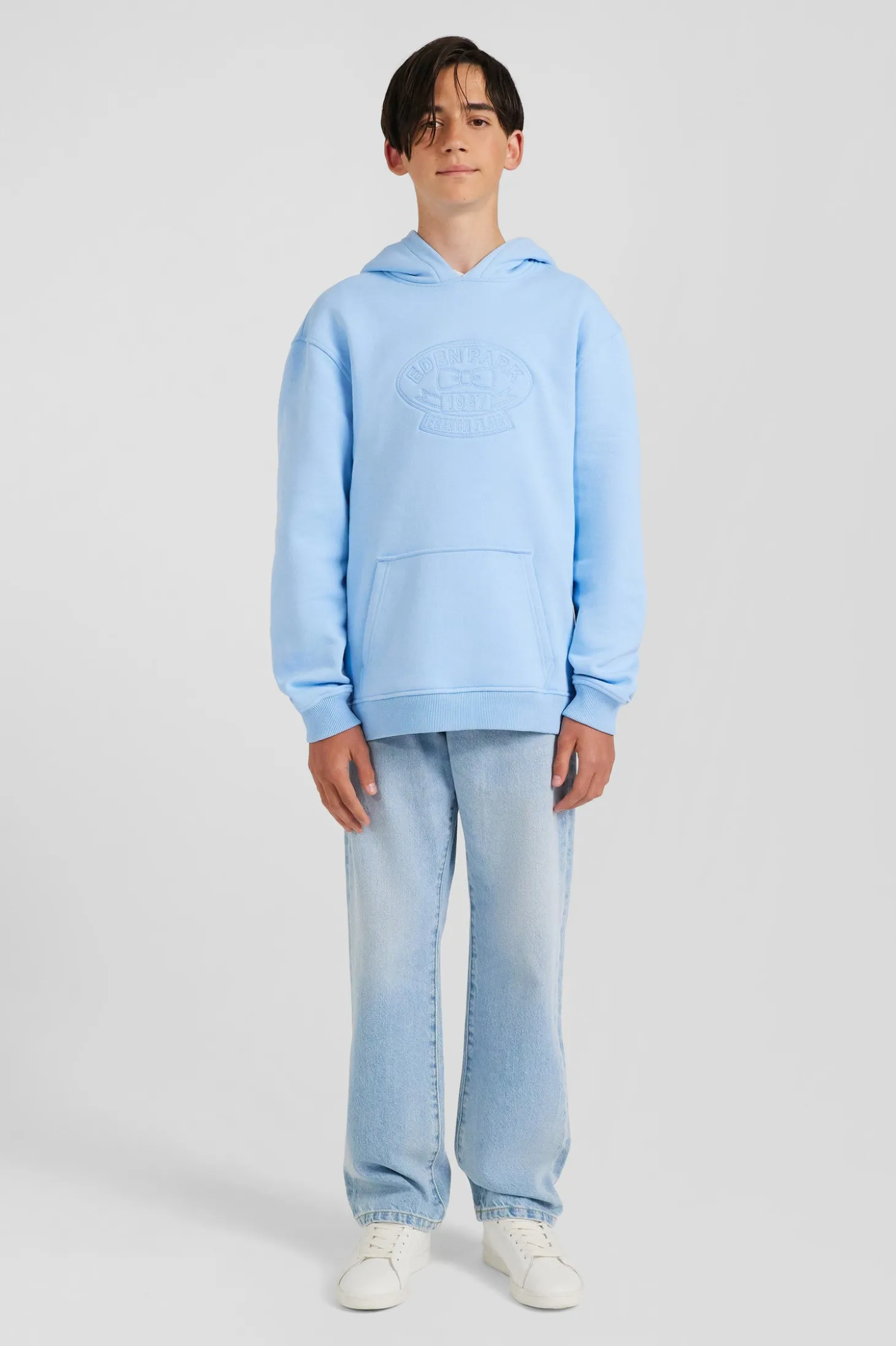 Sweatshirt à capuche en coton mélangé ciel brodé coupe Oversized