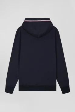 Sweatshirt à capuche en coton mélangé bleu marine broderie matelassée coupe Relaxed