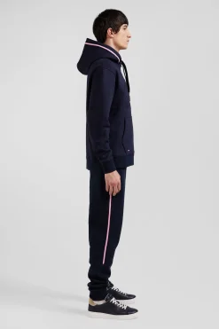 Sweatshirt à capuche en coton mélangé bleu marine broderie matelassée coupe Relaxed