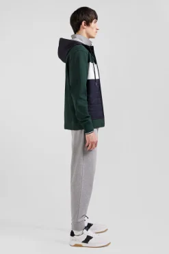 Sweatshirt à capuche en coton mélangé vert coupe Regular parmenture matelassée