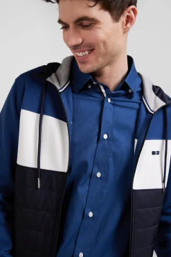 Sweatshirt à capuche en coton mélangé bleu foncé coupe Regular parmenture matelassée