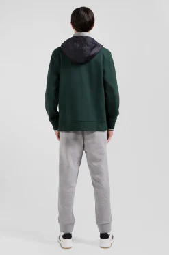 Sweatshirt à capuche en coton mélangé vert coupe Regular parmenture matelassée