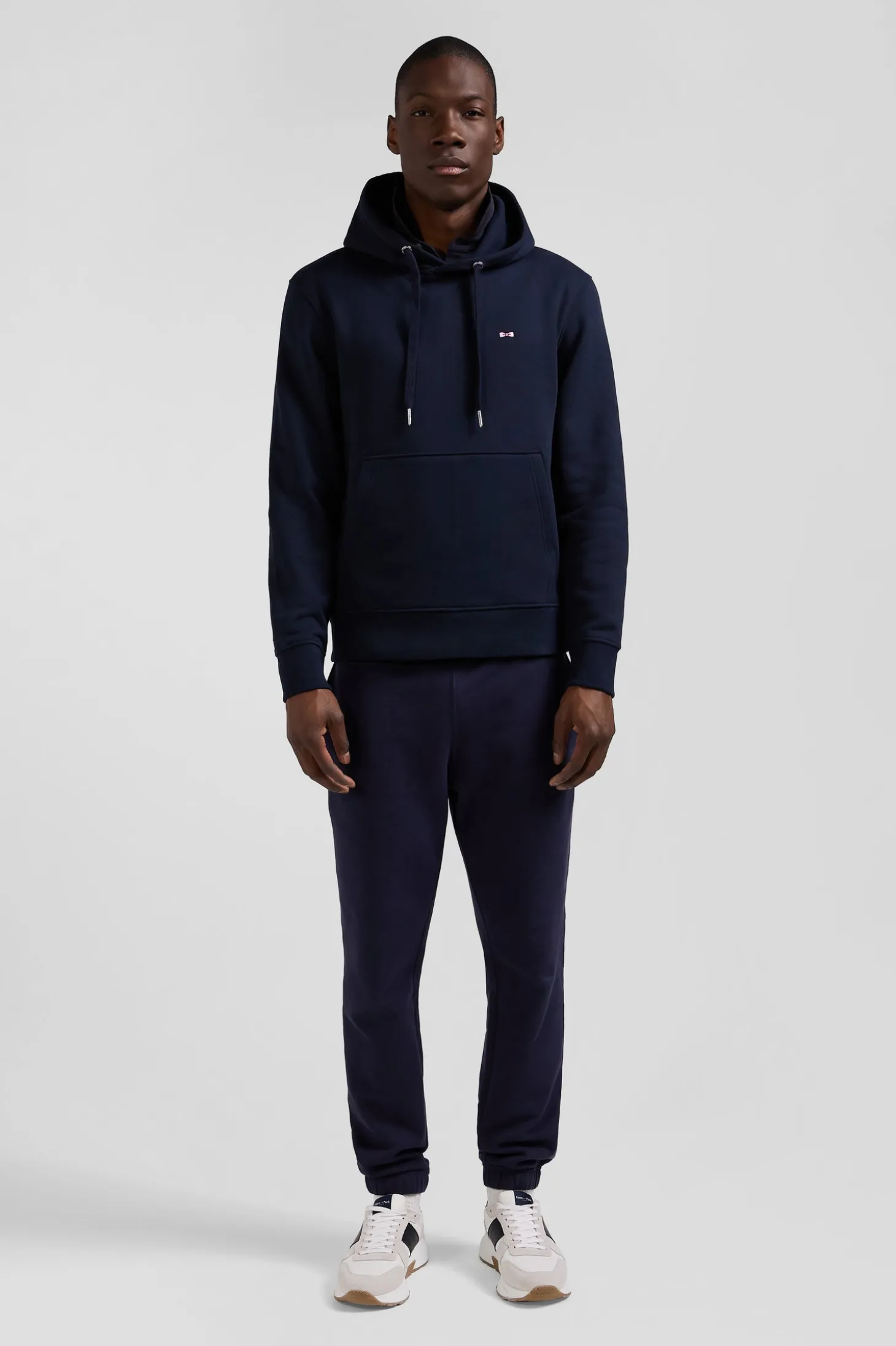 Sweatshirt à capuche en molleton coton bleu marine coupe Regular