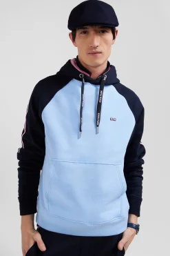 Sweatshirt à capuche en molleton marine et ciel cordons de serrage siglés coupe Relaxed