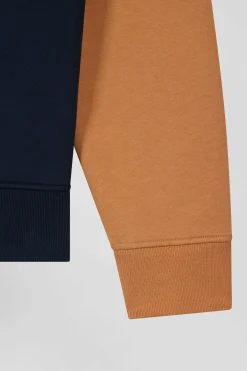 Sweatshirt à capuche en molleton marine et camel cordons de serrage siglés coupe Relaxed
