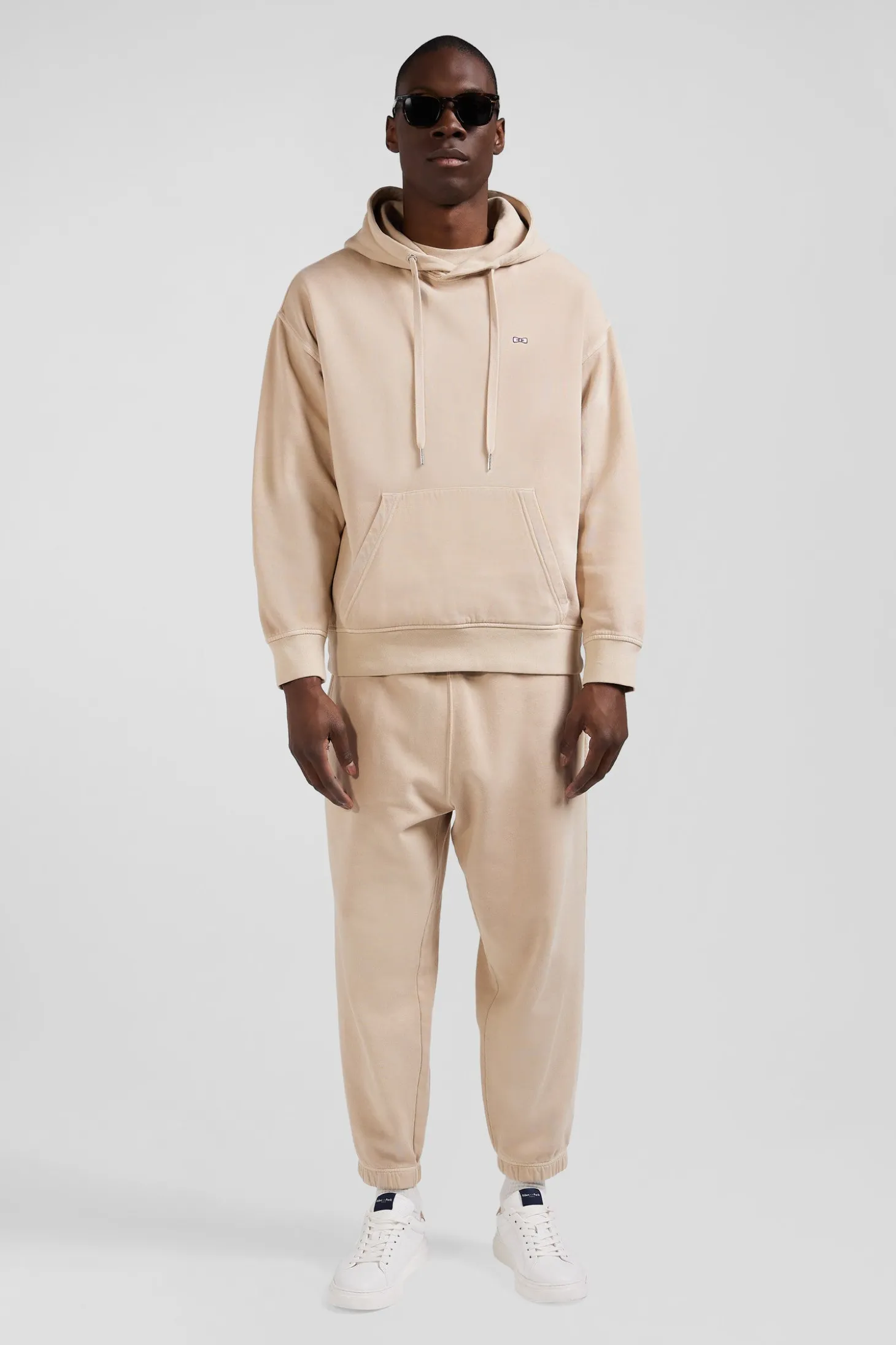 Sweatshirt à capuche unisexe en molleton coton beige surteint coupe Oversized