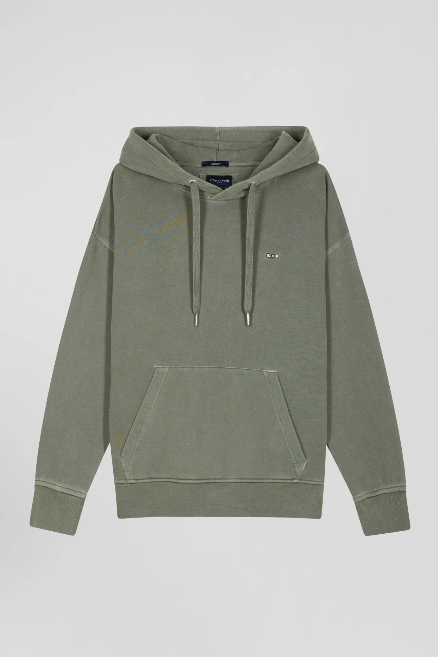 Sweatshirt à capuche unisexe en molleton coton kaki surteint coupe Oversized