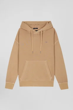 Sweatshirt à capuche unisexe en molleton coton marron surteint coupe Oversized