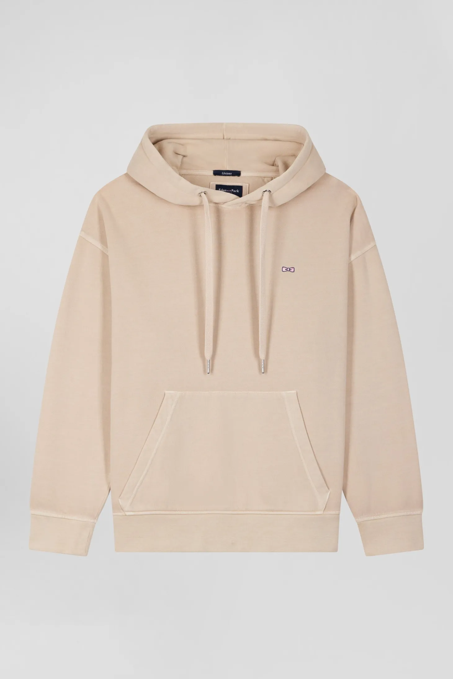 Sweatshirt à capuche unisexe en molleton coton beige surteint coupe Oversized
