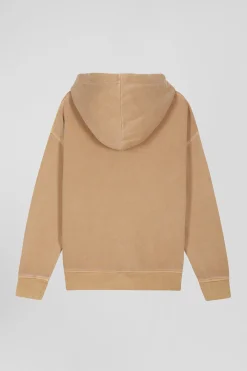 Sweatshirt à capuche unisexe en molleton coton marron surteint coupe Oversized