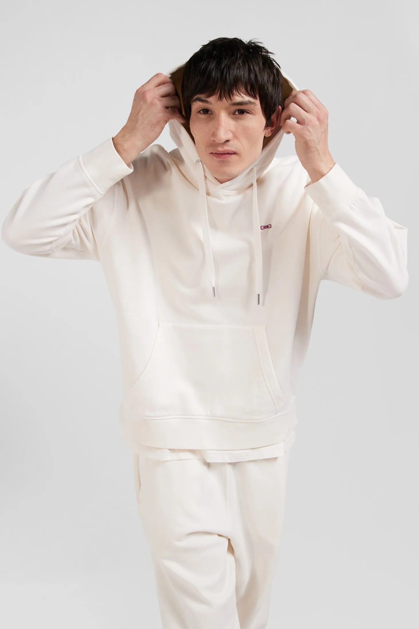 Sweatshirt à capuche unisexe en molleton coton écru surteint coupe Oversized