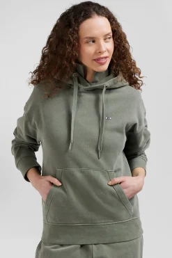 Sweatshirt à capuche unisexe en molleton coton kaki surteint coupe Oversized