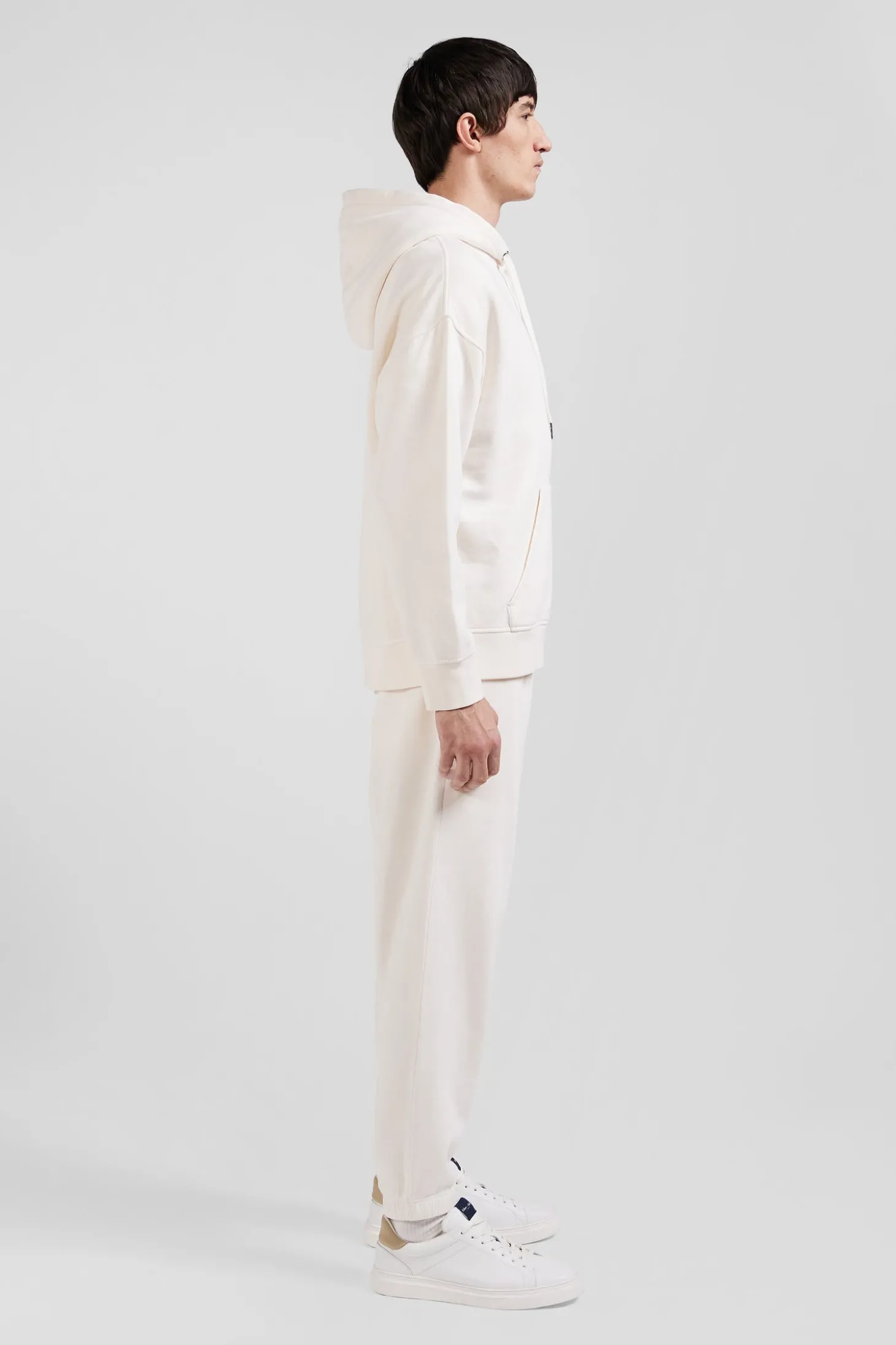 Sweatshirt à capuche unisexe en molleton coton écru surteint coupe Oversized