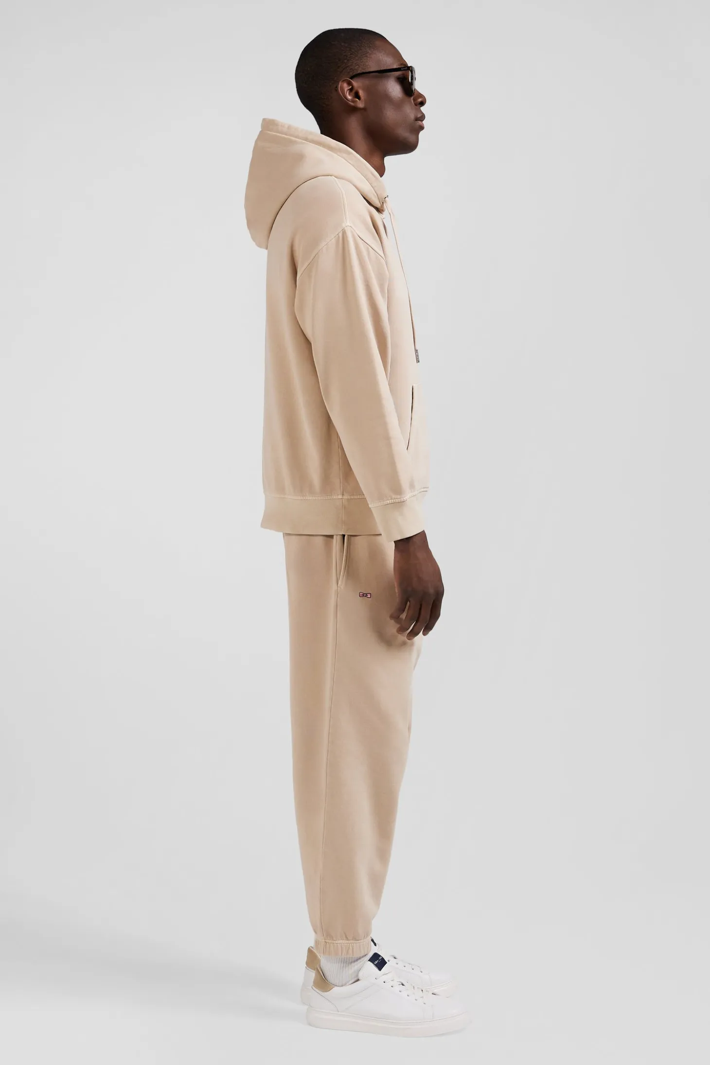 Sweatshirt à capuche unisexe en molleton coton beige surteint coupe Oversized