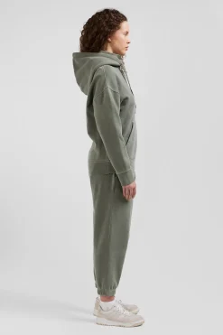 Sweatshirt à capuche unisexe en molleton coton kaki surteint coupe Oversized