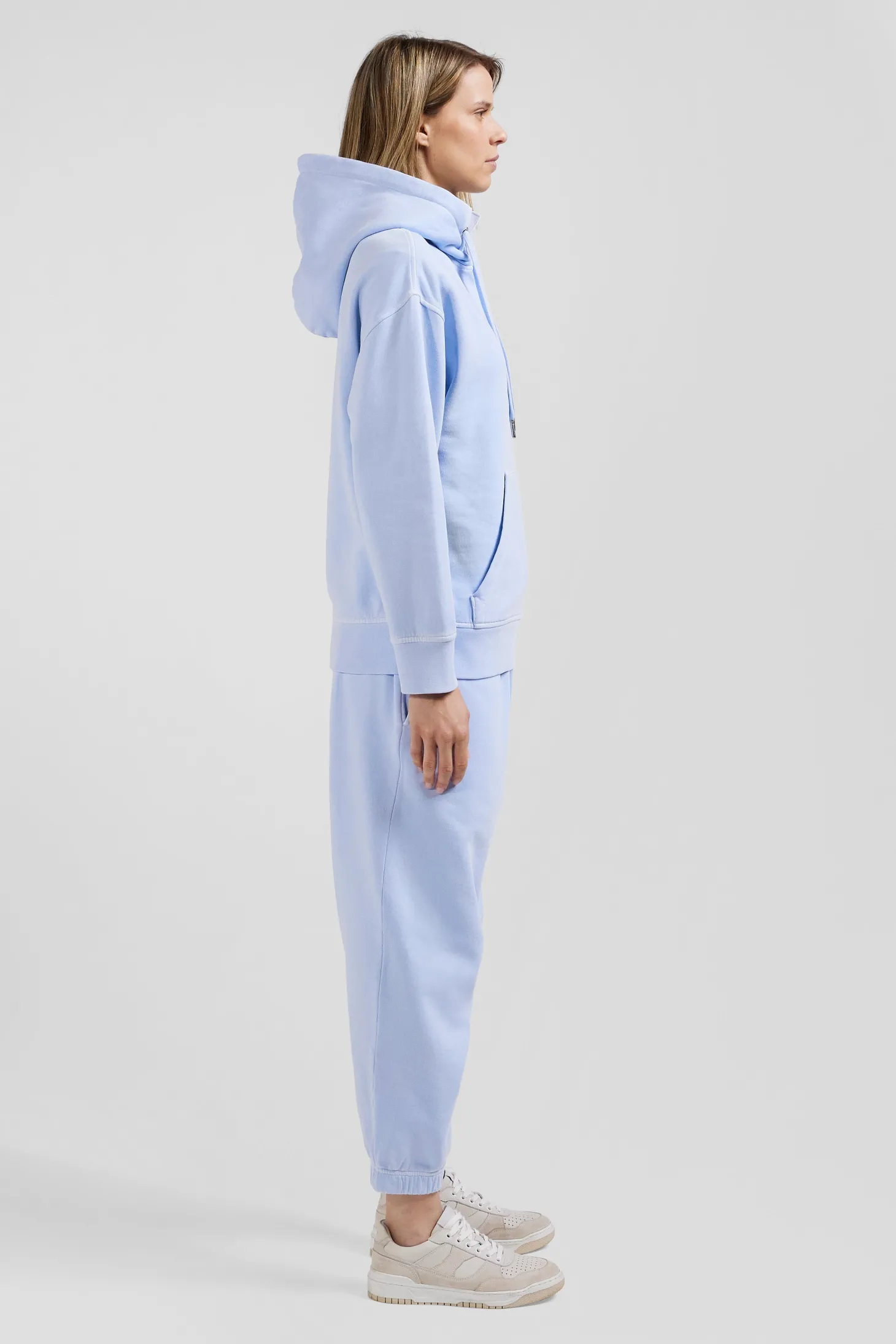Sweatshirt à capuche unisexe en molleton coton ciel surteint coupe Oversized