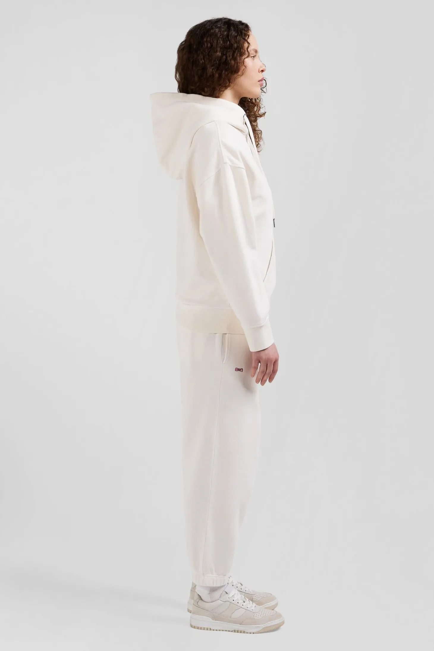 Sweatshirt à capuche unisexe en molleton coton écru surteint coupe Oversized