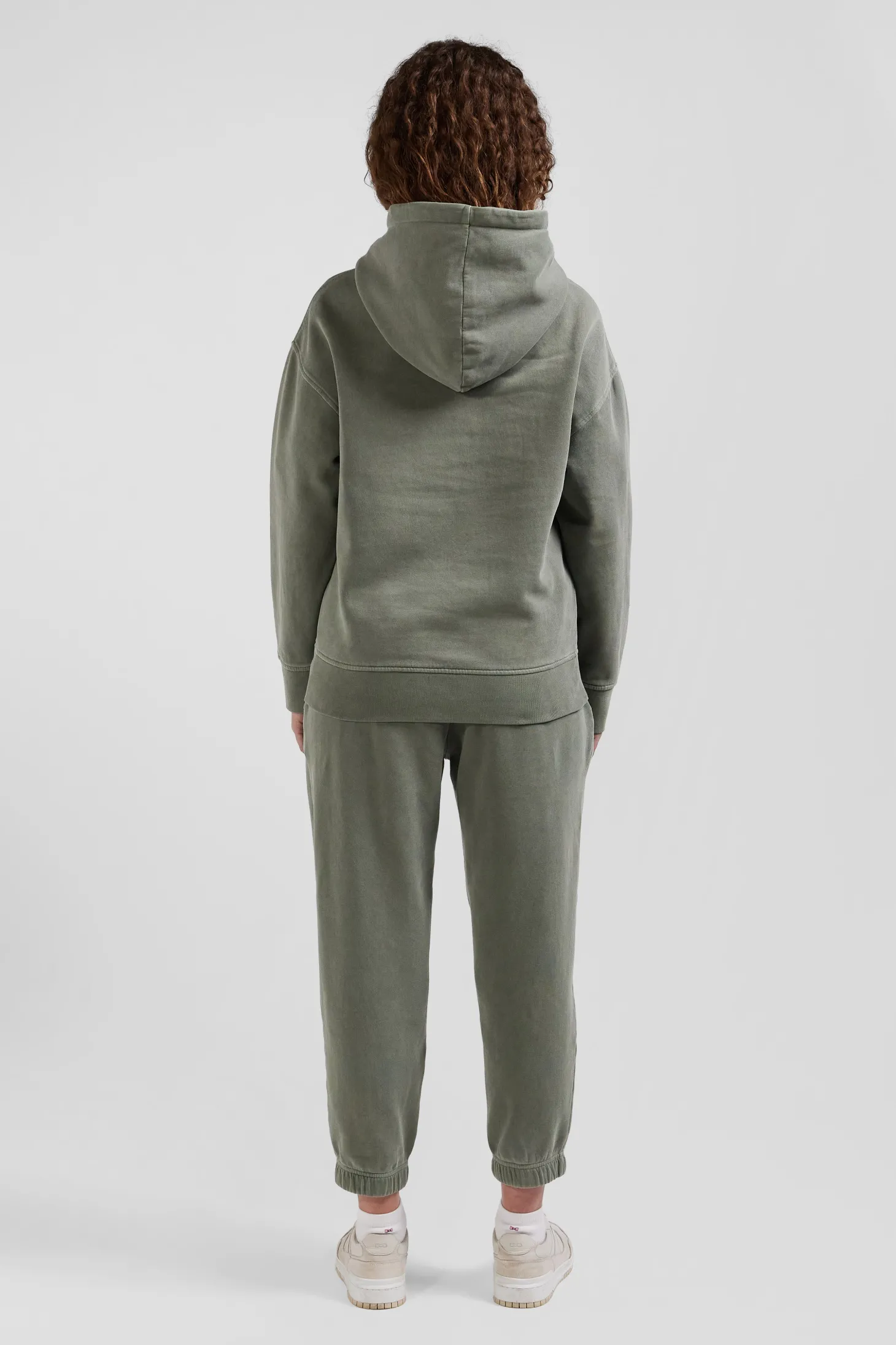 Sweatshirt à capuche unisexe en molleton coton kaki surteint coupe Oversized