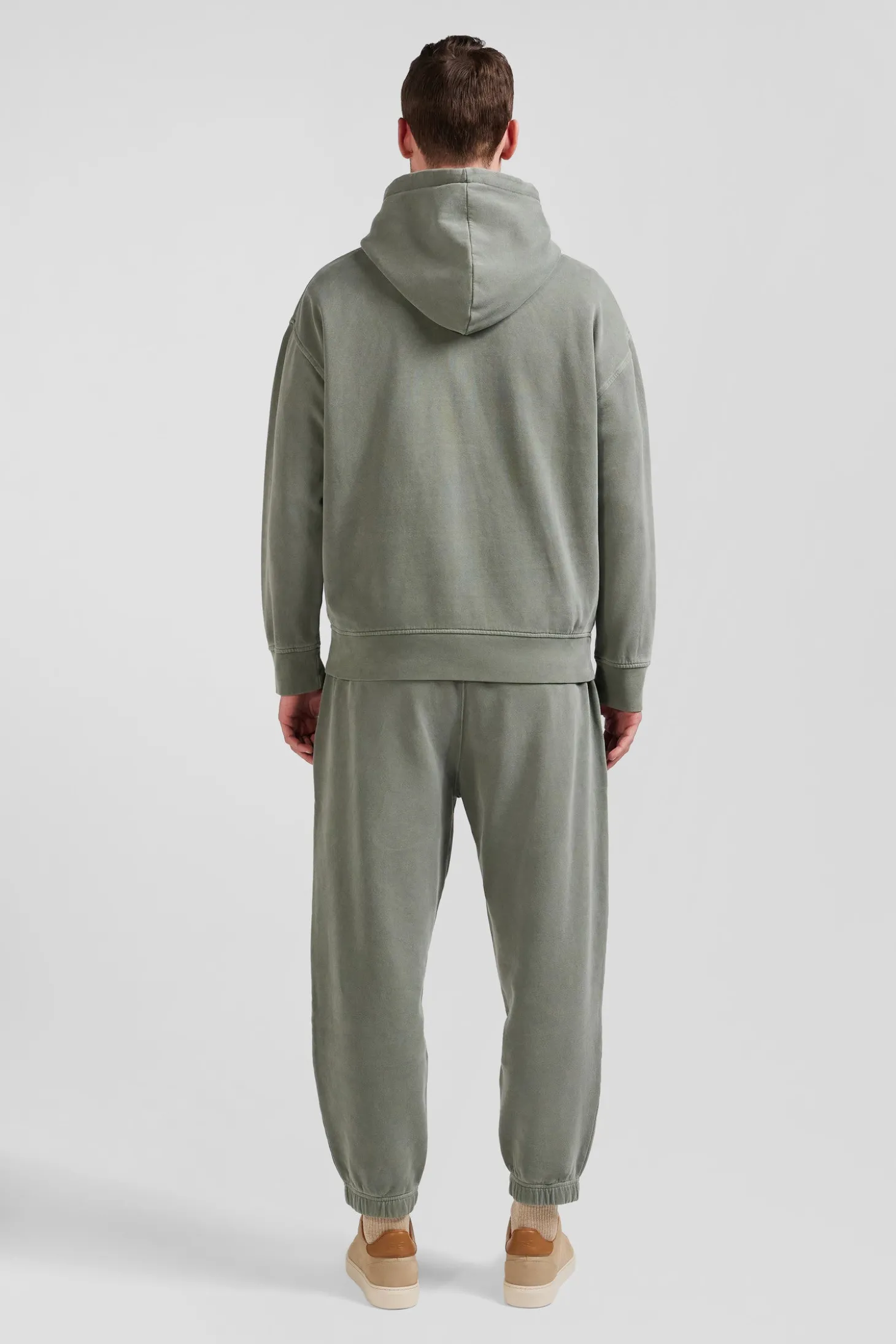 Sweatshirt à capuche unisexe en molleton coton kaki surteint coupe Oversized
